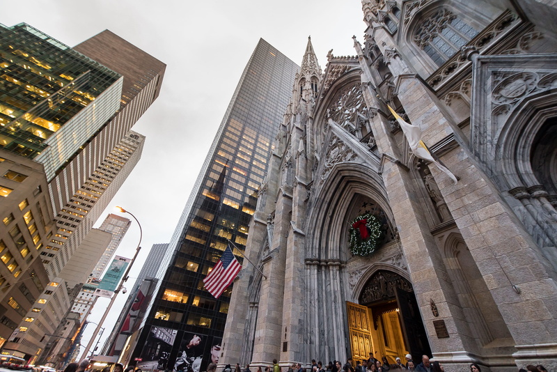 religion, nyc, tourism, buildings, usa, amercian, new, ny, us, christmas, city, low angle view, 4K, outdoors, america, incidental people, st patrick, st. patricks cathedral