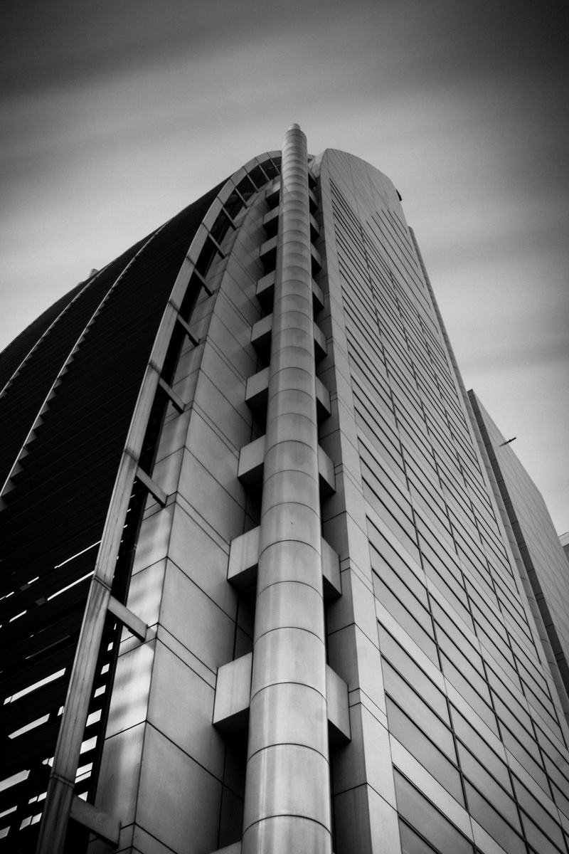 sky, office building exterior, high, city, town, day, 4K, black and white, urban, tower, noir, architecture, rise, cloud - sky, angle, santiago, low, contrast