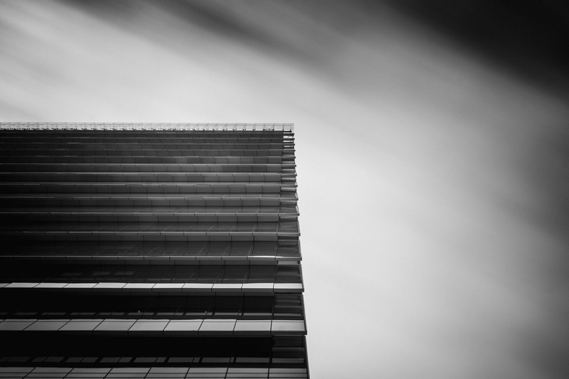 bulding, wall, apartment building, outdoors, curtain, banister, clouds, nature, pattern, city, low angle view, photography, business, high rise, sky, low