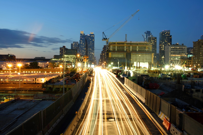 long exposure, crane, clouds, speed, city life, car, concrete, building, nature, no people, architecture, traffic, building exterior, ny, crane - construction machinery