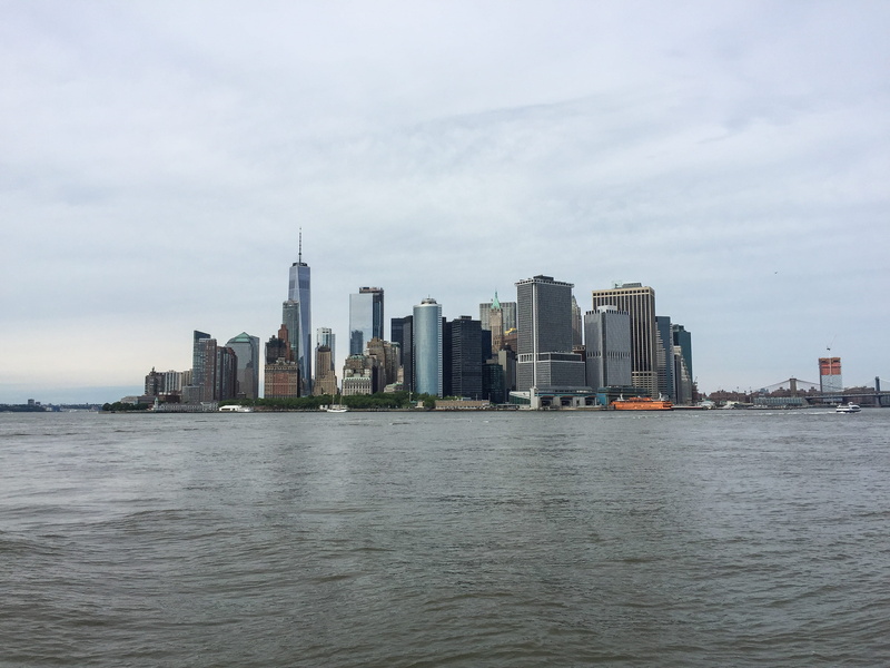 sky, spire, architecture, financial district, sea, skyscraper, nature, waterfront, cityscape, new york, manhattan, ferry, water, staten island ferry, no people