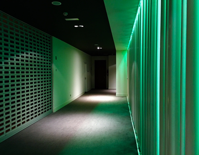 architecture, space, clean, spain, 2K, arcade, door, lighting equipment, domestic room, green color, absence, turquoise colored, corridor, built structure