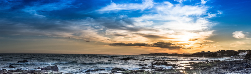 outdoors, waves, rays, wave, orange, horizon over water, blue, 8K, cloud - sky, mijas, malaga, beach, sunset, costa, surfing, land, sun, water, motion