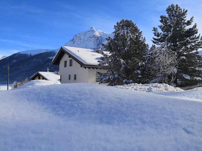 sky, tranquil scene, engadine, cold temperature, 4K, switzerland, building exterior, outdoors, mountain, scenics - nature, beauty in nature, winter, nature