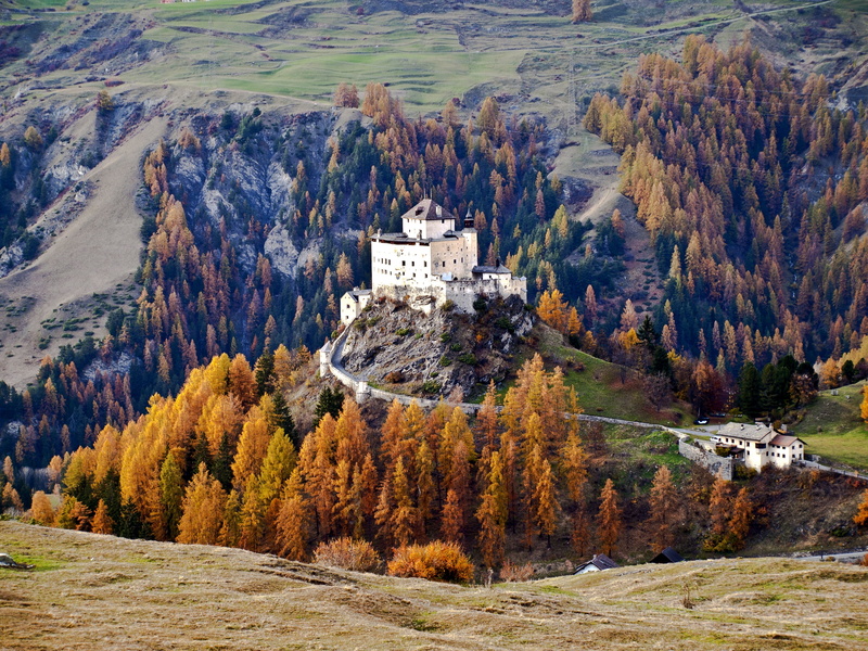 building exterior, green color, outdoors, forest, no people, architecture, autumn, switzerland, landscape, tranquility, concrete, land, europe, lower engadin