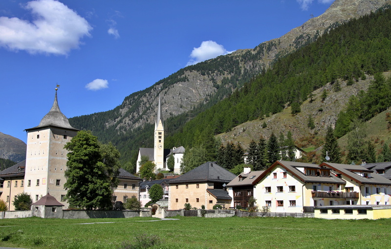 müstair, no people, built structure, cloud - sky, religion, village, input, residential district, church, swiss, tourism, tree, zernez, outdoors, sky, engadin