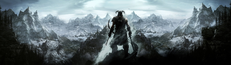 scree, skyrim, multiple, game, monitor, 4K, mul, dual