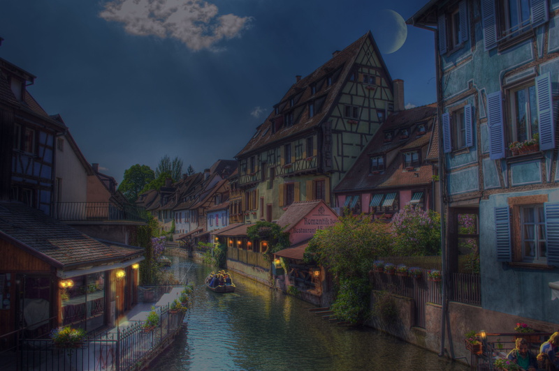 5K, filter, house, town, picturesque, alsace, night, cloud - sky, nature, building exterior, residential district, colmar, canal, france, photo filter