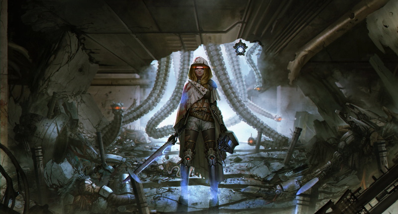 statue, representation, apocalyptic, standing, robots, 1080P, nature, illustration, front view, art, day, creativity, real people, built structure, post