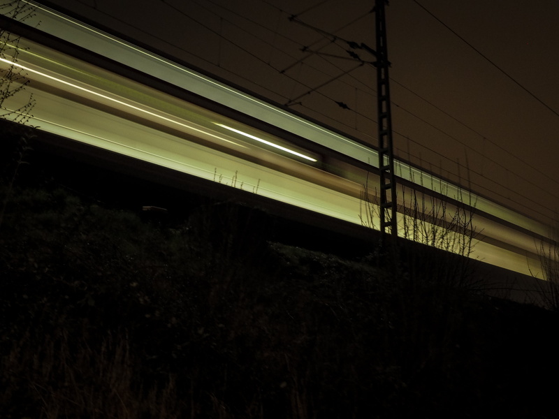 dark, Night Train, mode of transportation, transport, night, cable, speed, public transportation, sky, Train, urban Scene, electricity, transportation