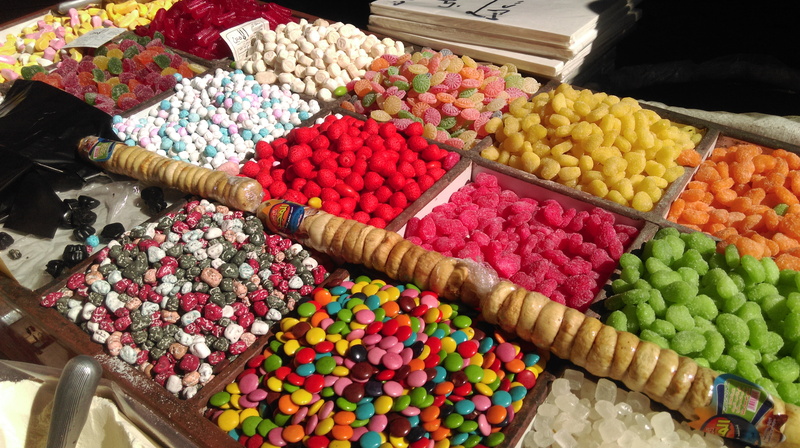 freshness, colors, choice, damascus, healthy eating, business, dried fruits, multi colored, bzorieh, candies, 4K, variety, retail display, high angle view