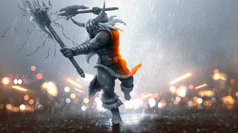 sport, night, 1080P, architecture, street, full length, rain, wet, holding, League Of Legends, transportation, Video Game, Olaf (League Of Legends), outdoors