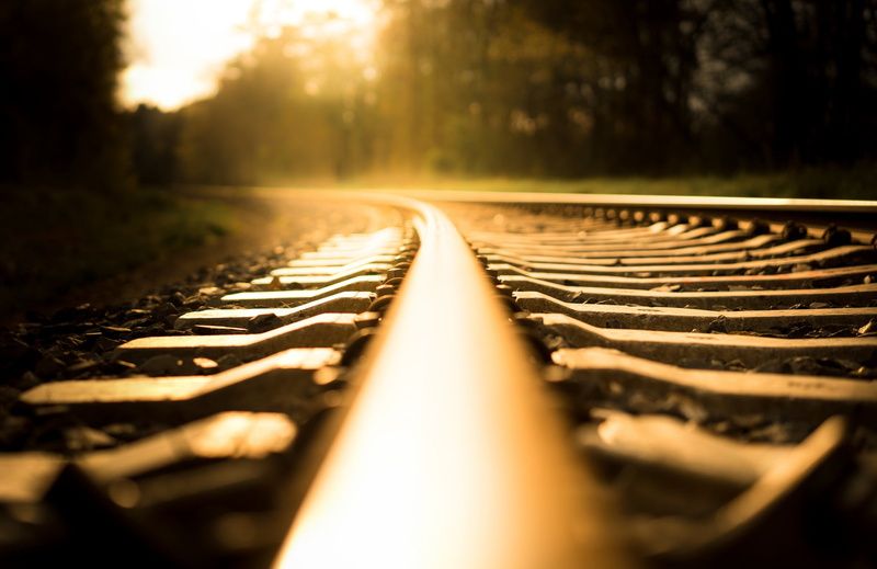 alloy, no people, direction, selective focus, tree, metal, diminishing perspective, day, plant, sunset, the way forward, surface level, 1080P, track, railway
