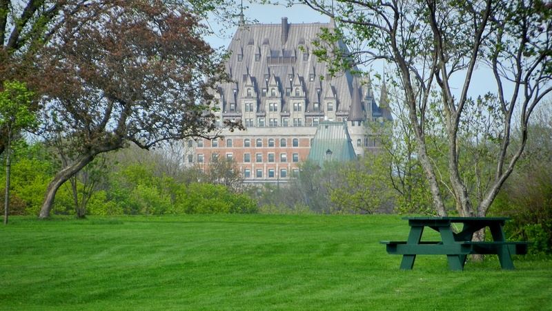 bench, table, building exterior, building, built structure, nature, architecture, 4K, growth, grass, park, plant, green color, canada, québec, seat, outdoors