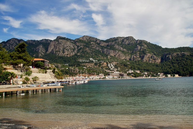 water, land, nautical vessel, architecture, bay, turkey, built structure, building exterior, holidays, outdoors, sky, tree, tranquility, nature, mountain