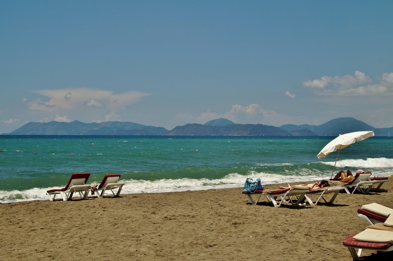 turkey, tranquility, day, summer, outdoors, trip, 2K, sand, chair, beach, scenics - nature, deck chair, holidays, marmaris, water, tranquil scene, sky