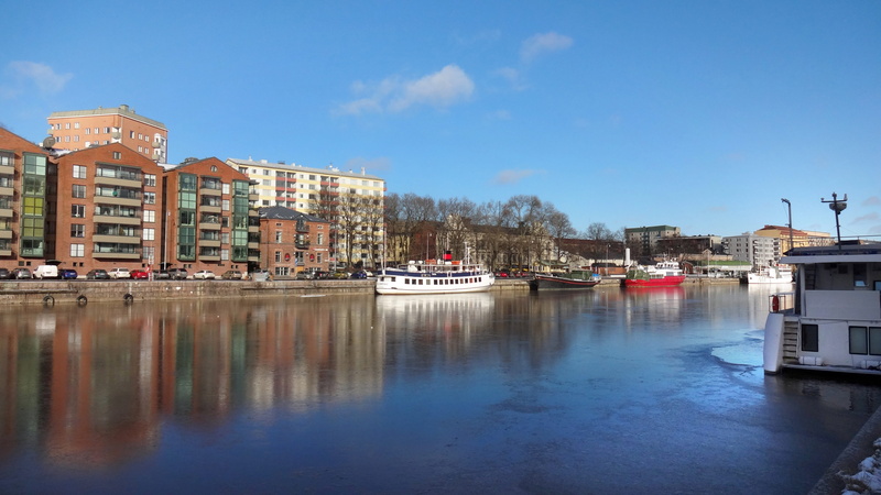 canal, water, yacht, 4K, summer, river, no people, passenger craft, finland, building exterior, aura river, architecture, residential district, sky, built structure