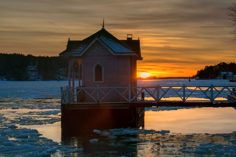ice, outdoors, beauty in nature, nature, dusk, built structure, scenics - nature, cold temperature, building, winter, pier, ruissalo, cold, no people, snow