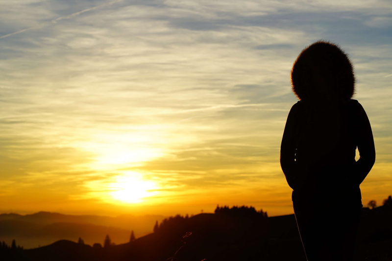 landscape, looking at view, silhouette, men, abendstimmung, scenics - nature, three quarter length, icy, tranquility, dressed warmly, outdoors, real people