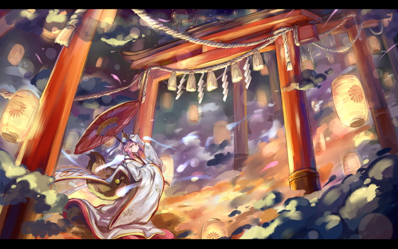1080P, amusement park, no people, umbrella, art and craft, kimono, auto post production filter, temple, spirituality, outdoors, Anime, belief, amusement park ride