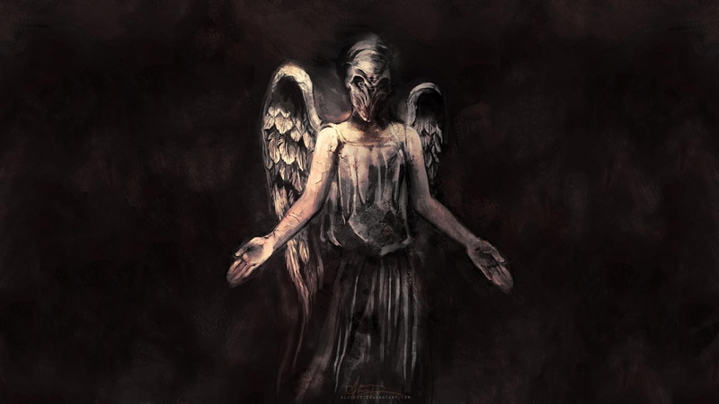 The Silence, spooky, evil, celebration, body paint, Doctor Who, young adult, portrait, dark, fear, knife - weapon, one person, black background, horror