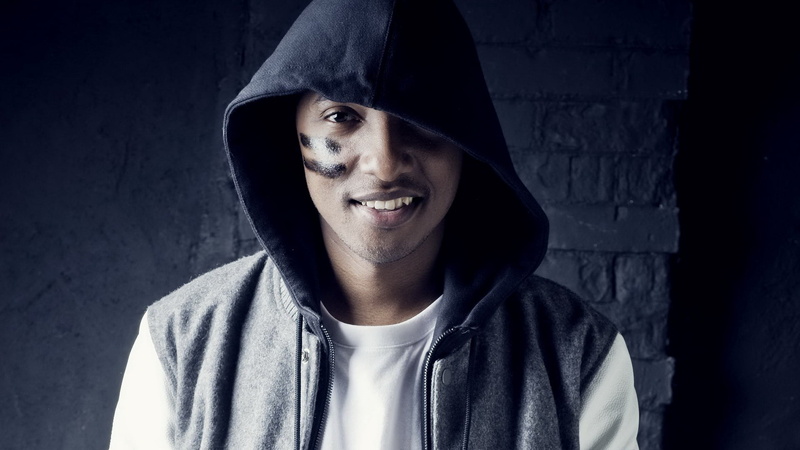 black background, gray, men, indoors, front view, lifestyles, headshot, s, one person, hoodie, hooded shirt, black, smock, look, looking at camera, hood