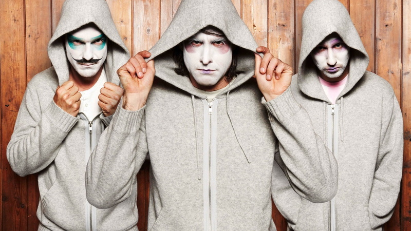 faces, standing, portrait, obscured face, fun, people, mid adult, adult, makeup, hood - clothing, hoodies, waist up, men, studio shot, group of people