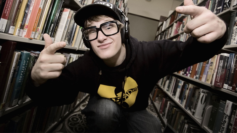 publication, books, eyeglasses, mc lars, indoors, 1080P, cap, young adult, looking at camera, teenager, black, portrait, front view, library, one person