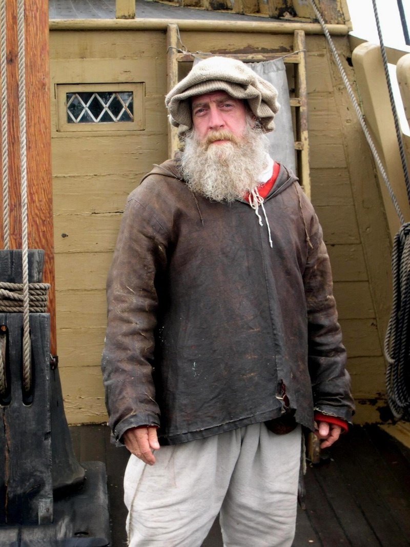 mature men, facial hair, history, social issues, portrait, pilgrims, deck, standing, day, three quarter length, sailing, historic, plymouth massachusetts