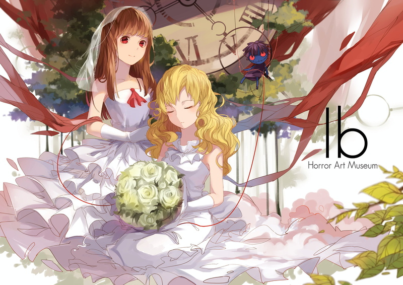 hair, eyes, i b, blonde, girls, zhangyu, flowers, red, ib anime, long, rose, dress, ribbons, wedding, brown, doll, elbow, 720P, xiao, gloves, mary