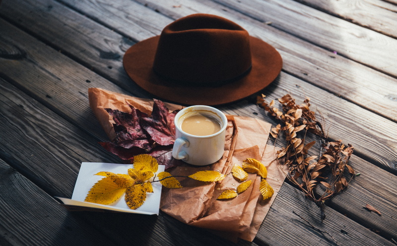 Autumn, Breakfast, man, browncap, cupofcoffee, flower, meat, Outside, tea, indoors, flowering plant, high angle view, Fall, milk, Seasons, Leaves, drink