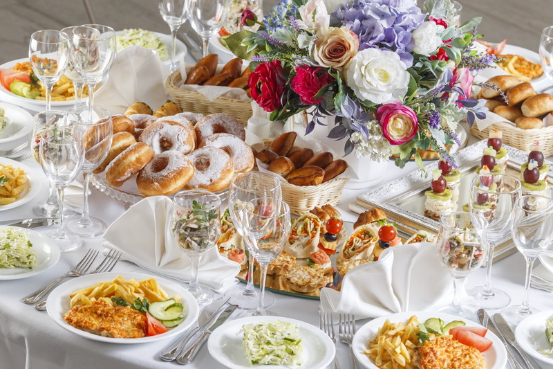 meat, potatoes, snacks, 1080P, cuts, table, donuts, serving, flowers