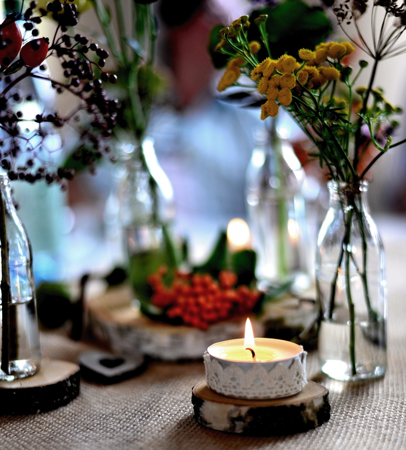 no people, fire - natural phenomenon, arrangement, mood, 4K, tree grates, flowers, flower, autumn motives, light, table, nature, autumn colours, flowering plant