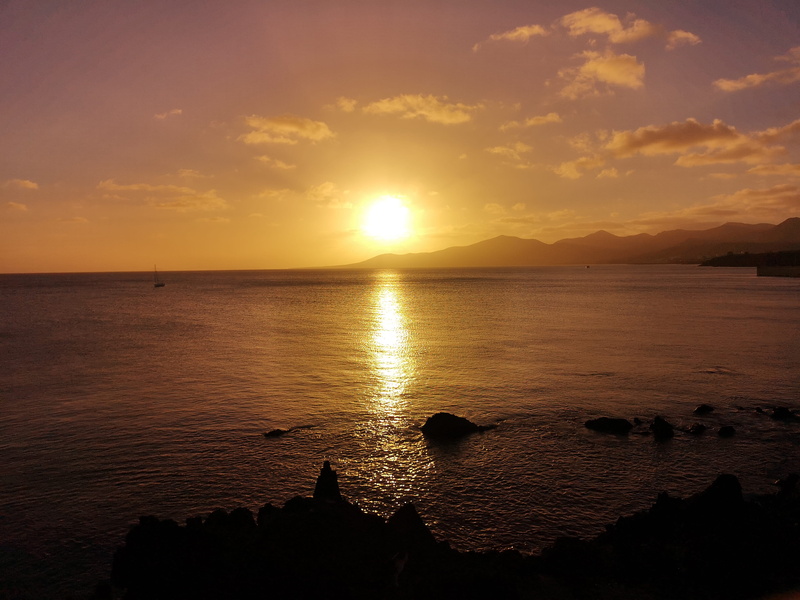 rock, scenics - nature, beauty in nature, cloud - sky, tranquil scene, sunset, 2K, water, orange color, silhouette, sun, sunrise, outdoors, land, tranquility