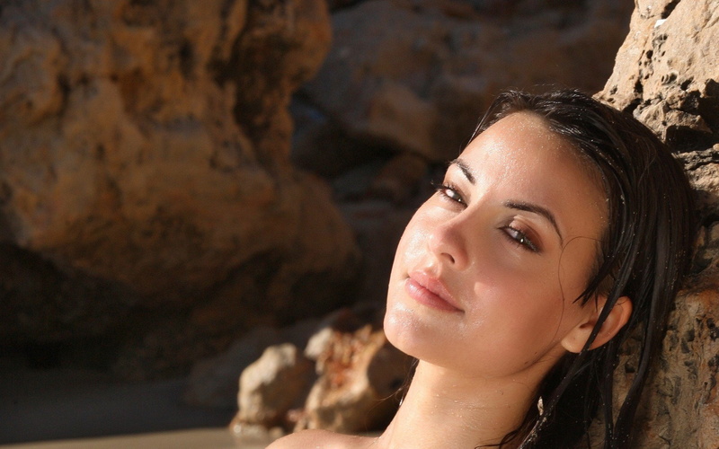 lorena, women, green, brunettes, wet, faces, garcia, eyes, 1080P