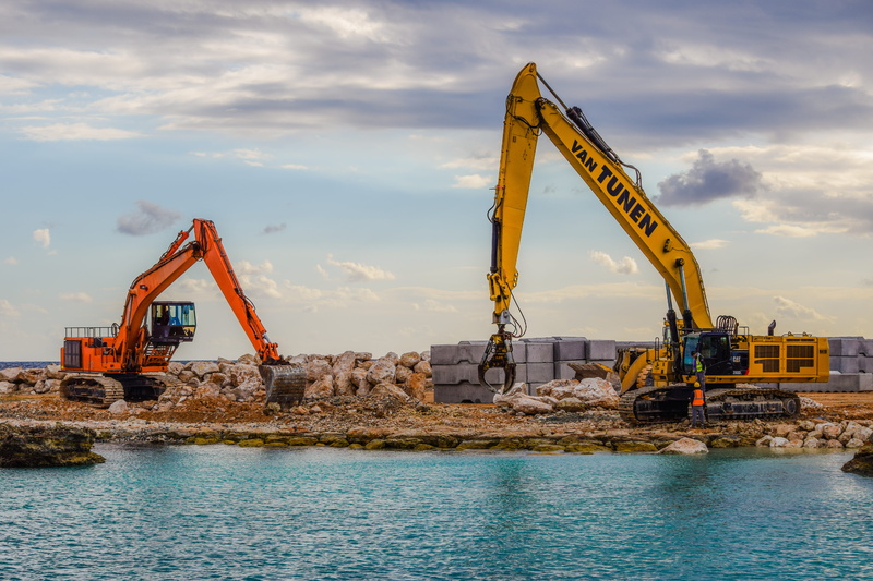 equipment, waterfront, industrial equipment, excavator, construction machinery, nature, earth mover, water, sky, built structure, crane - construction machinery