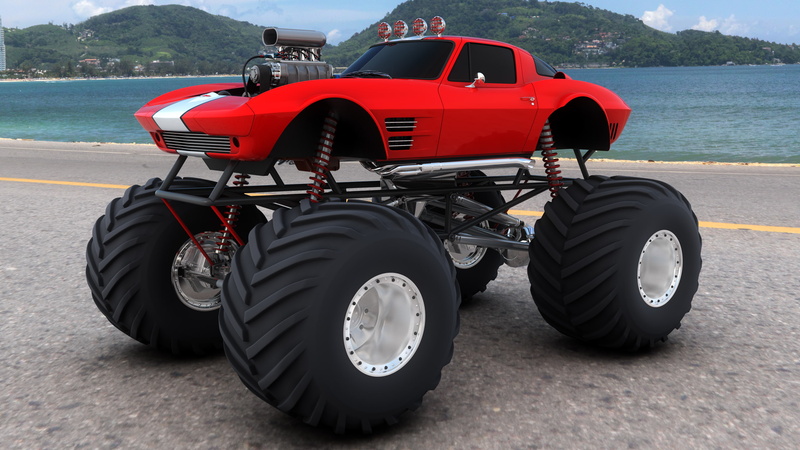 corvette, monster truck, corvettes, rod, rods, hot, truck, wheel, wheels, trucks, 4x4, 2K, monster