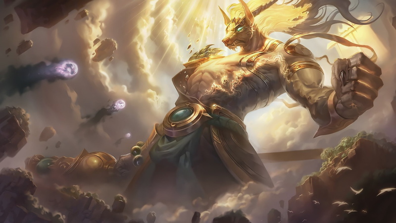 Nasus (League Of Legends), architecture, creativity, outdoors, day, close-up, 1080P, craft, digital composite, male likeness, sunlight, statue, art and craft