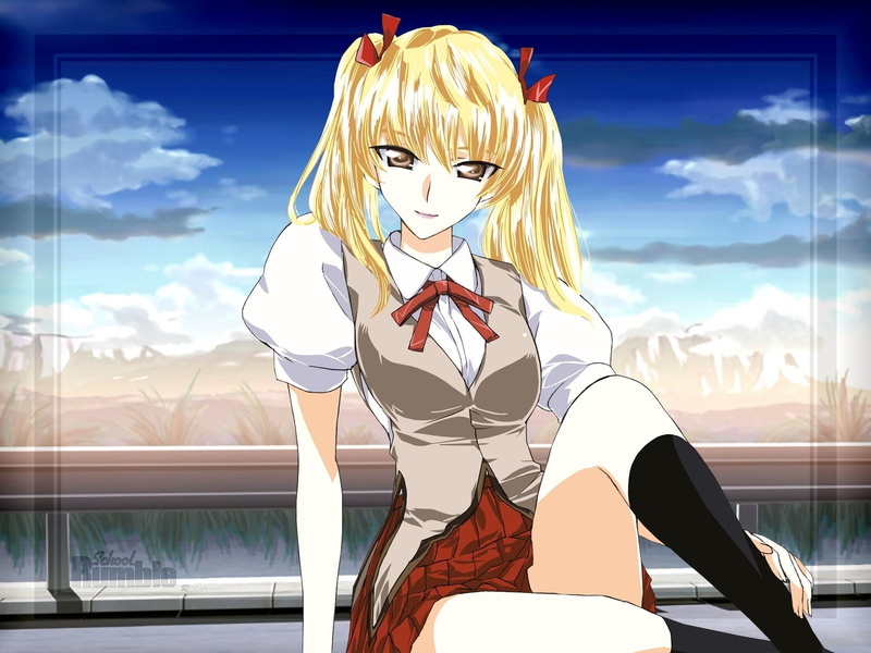 Cute, Girl, portrait, blond hair, indoors, one person, three quarter length, 720P, School Rumble, sitting, Anime, beautiful woman, real people, lifestyles