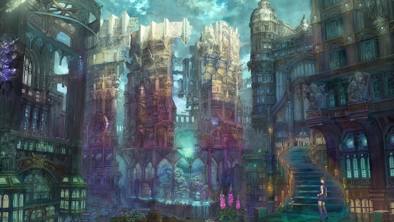 anime, building, anime girls, 1080P, digital composite, travel destinations, day, city, skyscraper, animation, architecture, religion, fantasy city