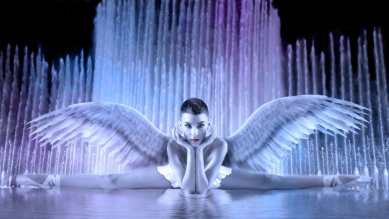 elegance, young adult, indoors, adult, digital composite, beautiful woman, Angel, standing, 1080P, portrait, front view, beauty, Water, futuristic, studio shot