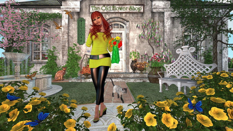 3d, rose, 3d and abstract, summer, flower, old, butterfly, floral, shop, spring, 1080P, fountain, building, store