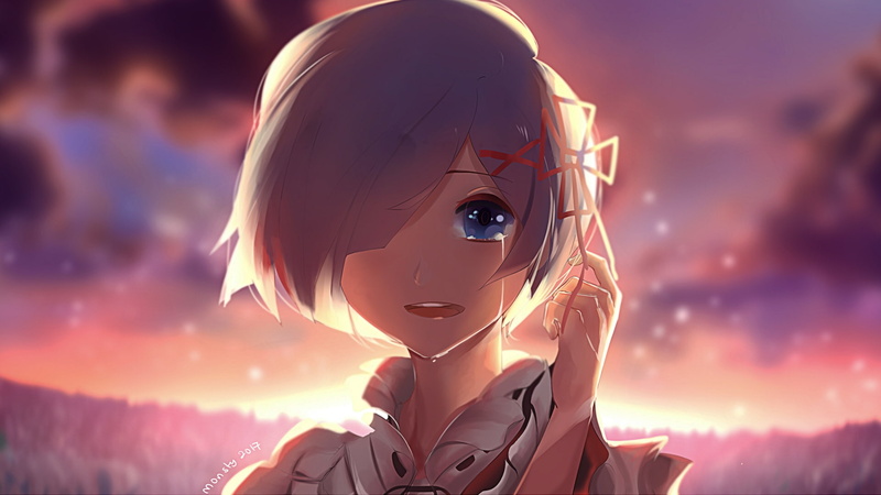 women, rem, re: zero, adult, outdoors, happy tears, human face, young adult, beauty, portrait, Anime, sky, mystery, religion, nature, one person, cloud - sky