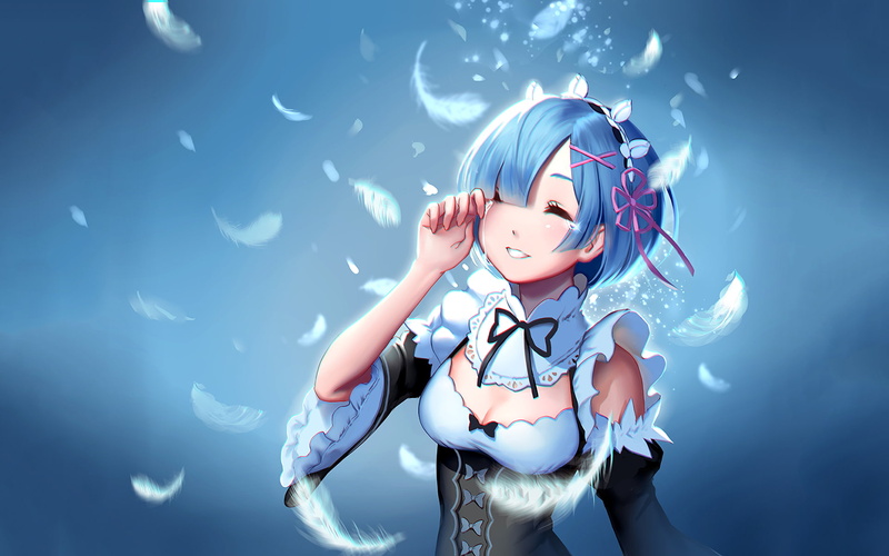 standing, child, young women, re: zero starting life in another world, three quarter length, front view, feathers, clothing, childhood, Anime, beautiful woman