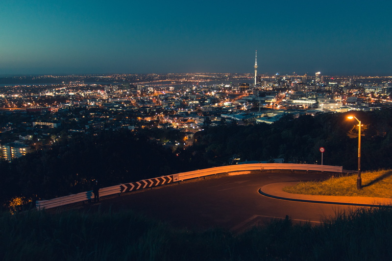 top view, night photography, outdoors, mount eden, new zealand, sky, auckland, city lights, built structure, night, mount eden summit, building exterior