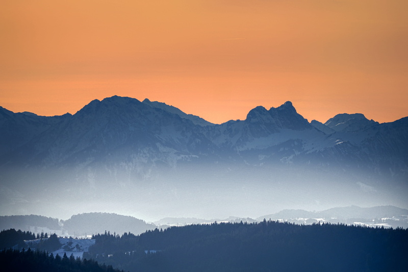 outdoors, 5K, snow, distant view, winter, environment, summit, bavaria, alpenblick, sky, alpine, landscape, cold temperature, mountain, forest, snowcapped mountain