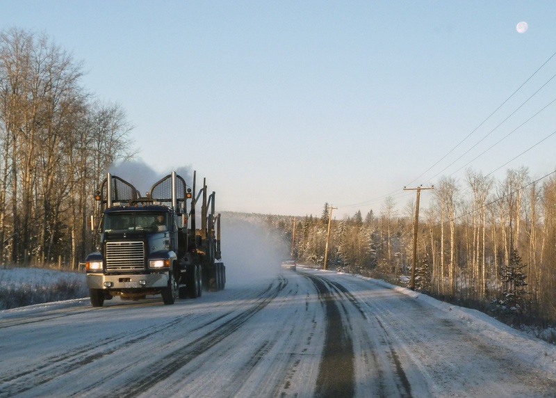 landscape, technical, truck, 2K, rural, trucking, highway, scene, motion, day, snowing, road, land vehicle, climate, transportation, cold temperature