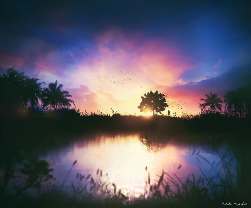 500px, nature, sky, fantasy art, digital art, Mehdi Mostefaï, 1080P, reflection