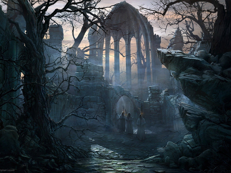 720P, artwork, Raphael, Trees, Monks, Sanctuary, Lacoste