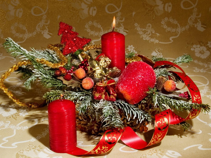 ornaments, christmas, tree, candles, fur, 720P, fur-tree, year, new, new year
